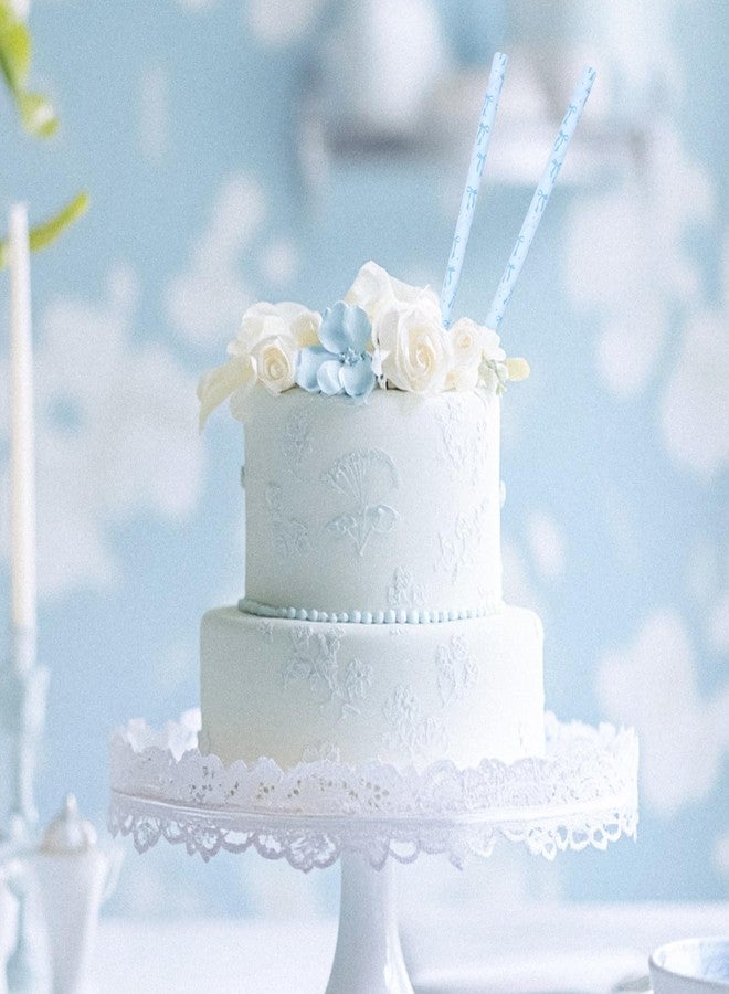 JarThenaAMCS جارثينا إيه إم سي إس، 200 قطعة من قشات الشرب الورقية الزرقاء المزينة بفيونكة، قشات لطيفة للاستخدام مرة واحدة، مثالية لحفلات أعياد الميلاد وحفلات الزفاف. - Image 5